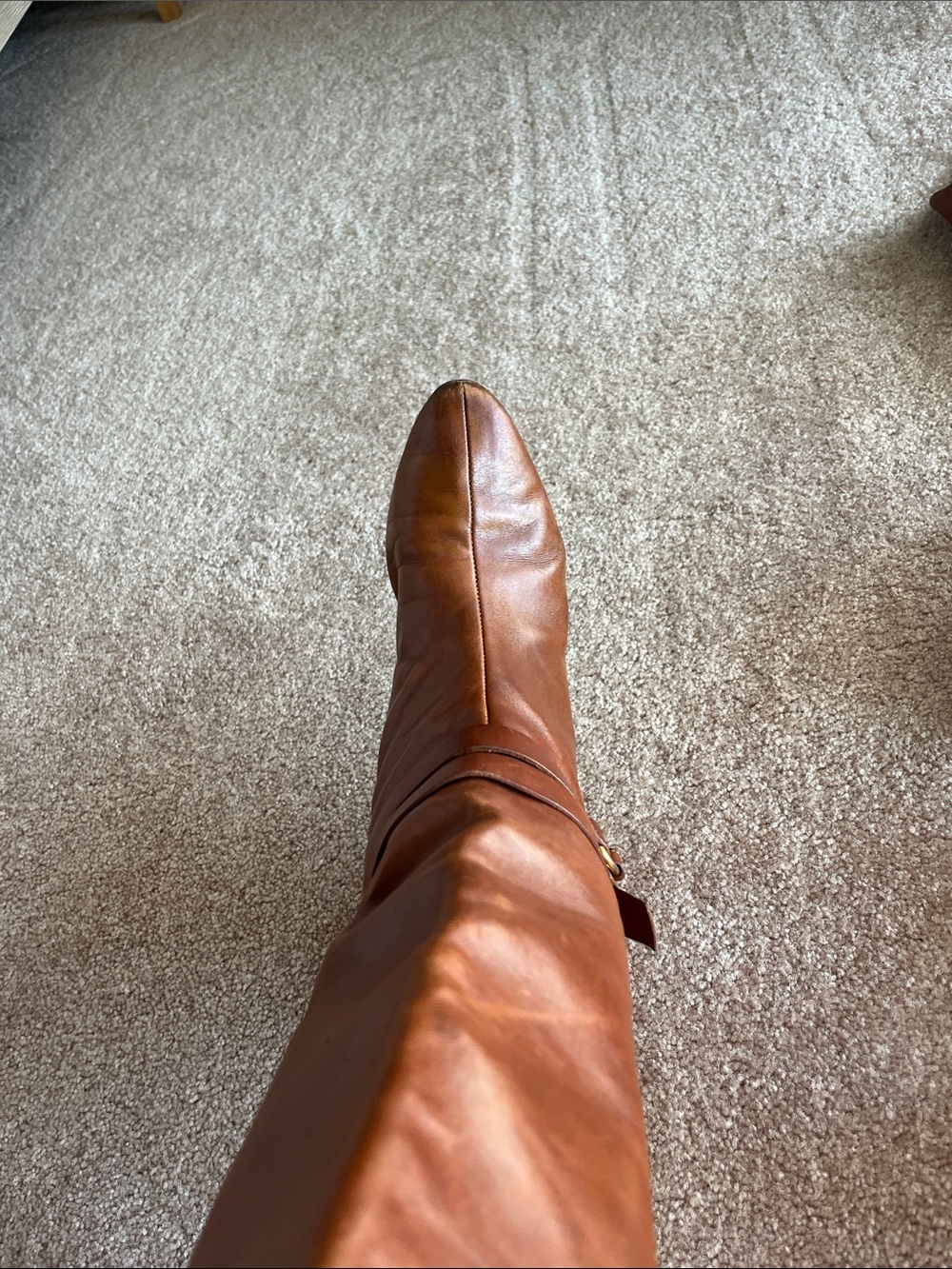 Loeffler Randall Tan Leather Mid-Calf Heeled Boots with Buckle - Picture 8 of 13